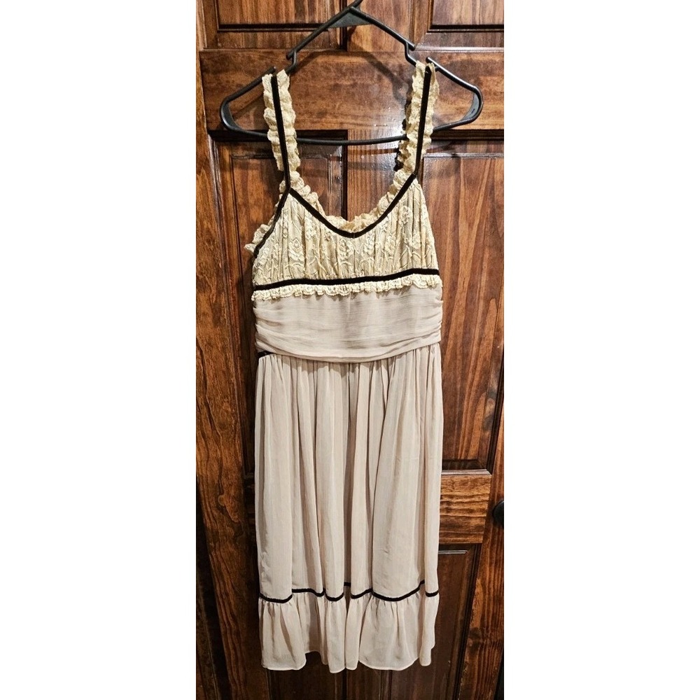 Romy Dress Y2k Babydoll Beige Lace Mesh Fairycore Contrast Trim Womens Large